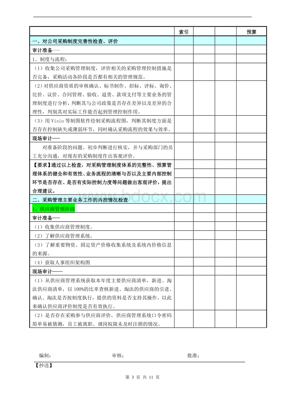 采购专项内审审计方案Word格式文档下载.doc_第3页