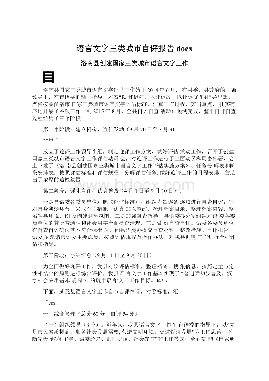 语言文字三类城市自评报告docxWord文档下载推荐.docx_第1页