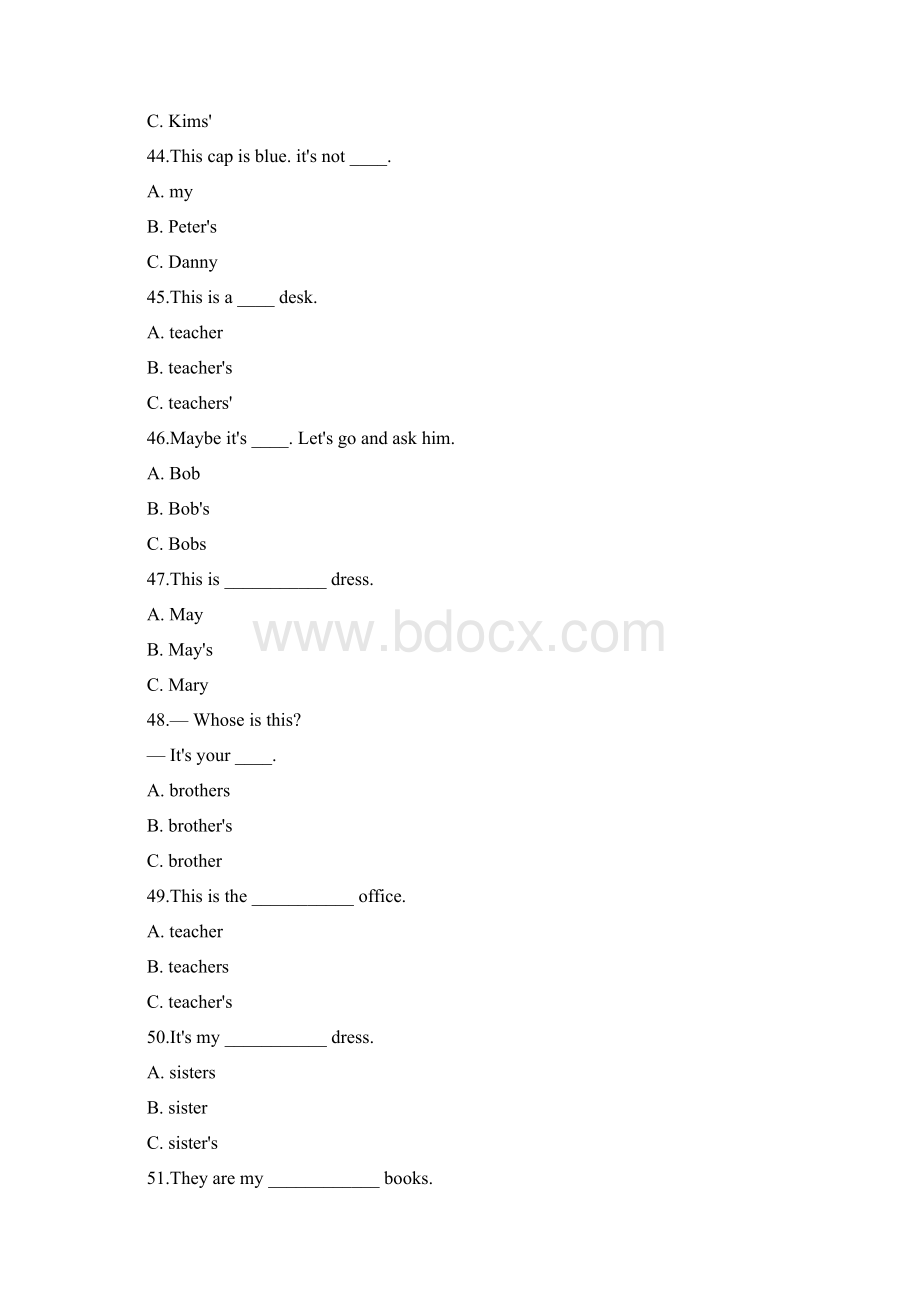 名词所有格习题附答案B套100道小学英语Word格式文档下载.docx_第3页