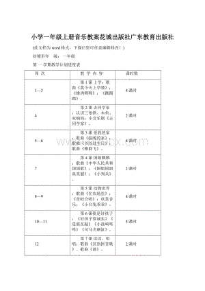 小学一年级上册音乐教案花城出版社广东教育出版社.docx