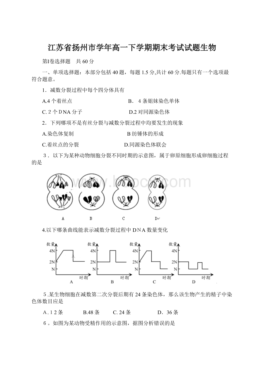 江苏省扬州市学年高一下学期期末考试试题生物.docx_第1页