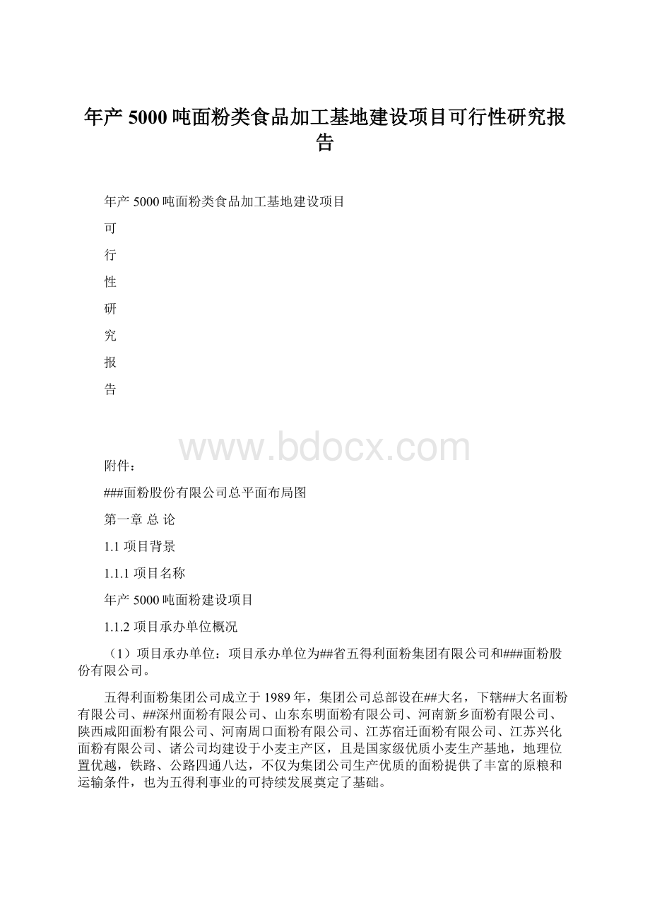 年产5000吨面粉类食品加工基地建设项目可行性研究报告.docx_第1页