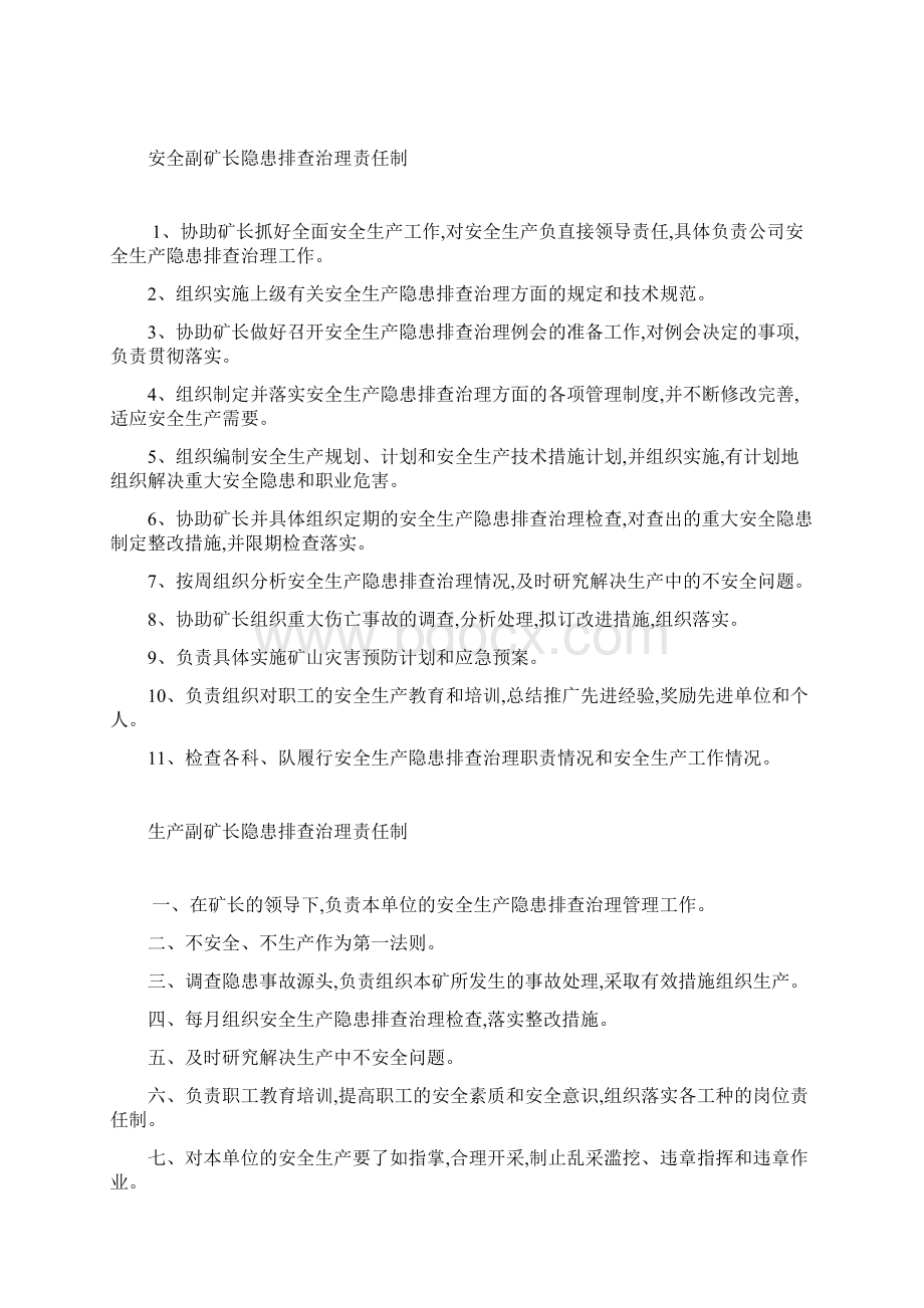 煤矿各岗位隐患排查治理责任制汇总文档格式.docx_第2页