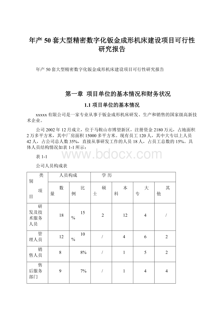 年产50套大型精密数字化钣金成形机床建设项目可行性研究报告Word格式文档下载.docx