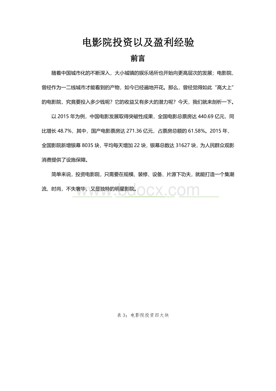 电影院投资多少钱且如何盈利.docx