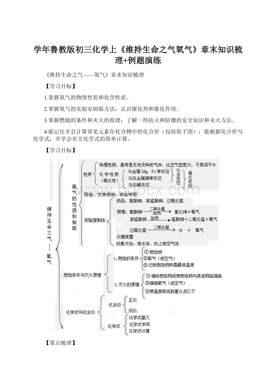 学年鲁教版初三化学上《维持生命之气氧气》章末知识梳理+例题演练Word文档下载推荐.docx_第1页