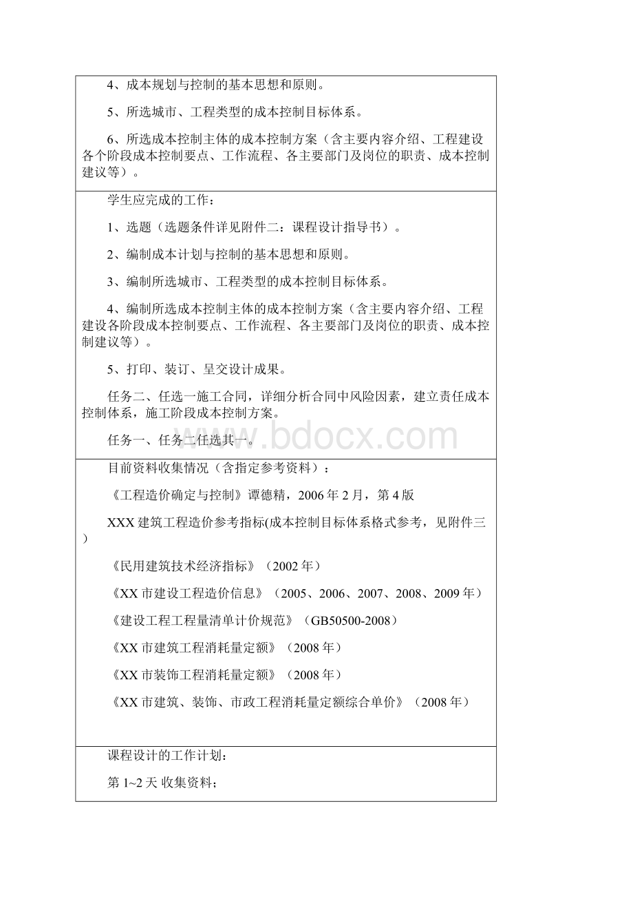 建设工程成本规范与控制课程设计任务书.docx_第2页