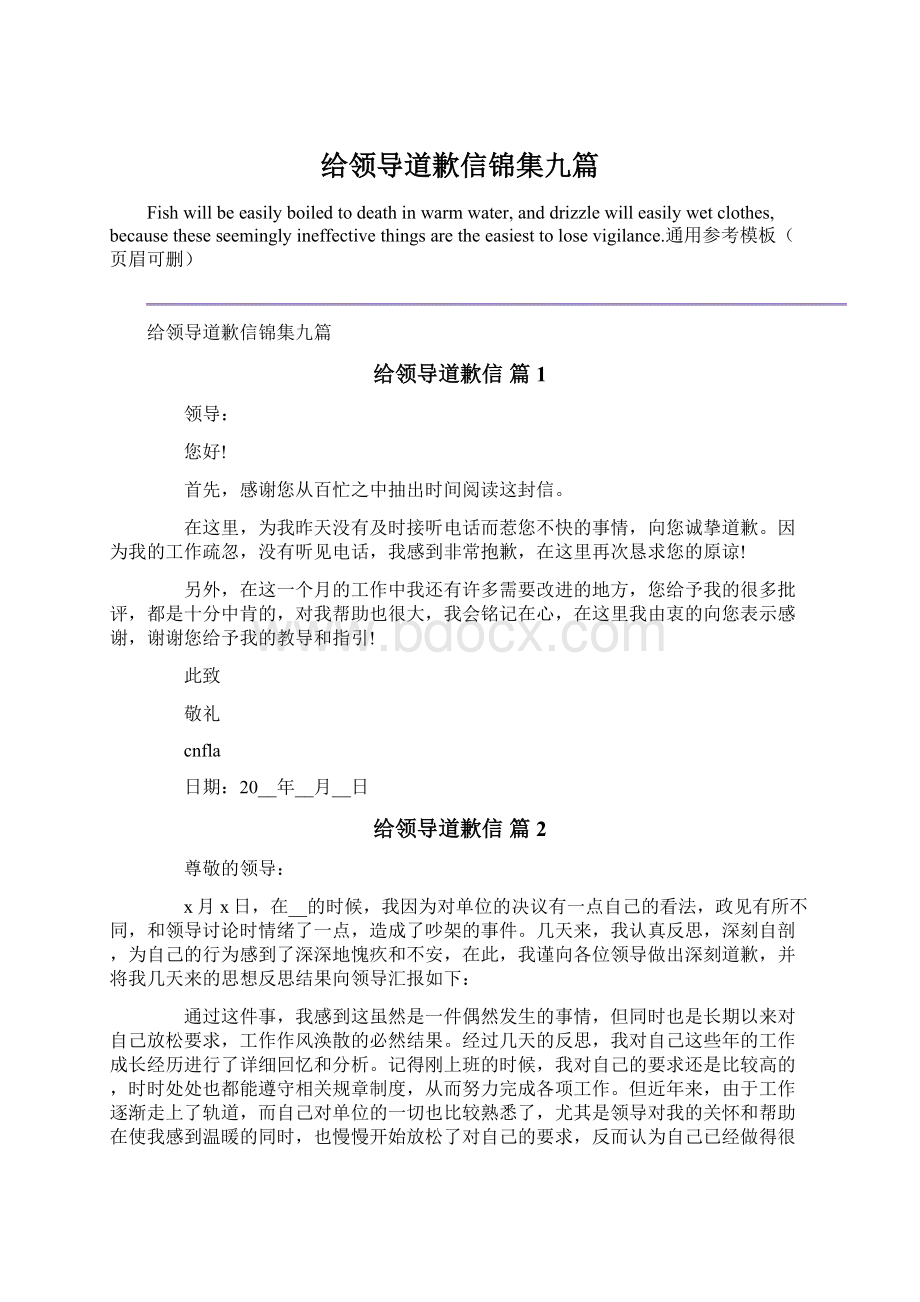 给领导道歉信锦集九篇文档格式.docx_第1页