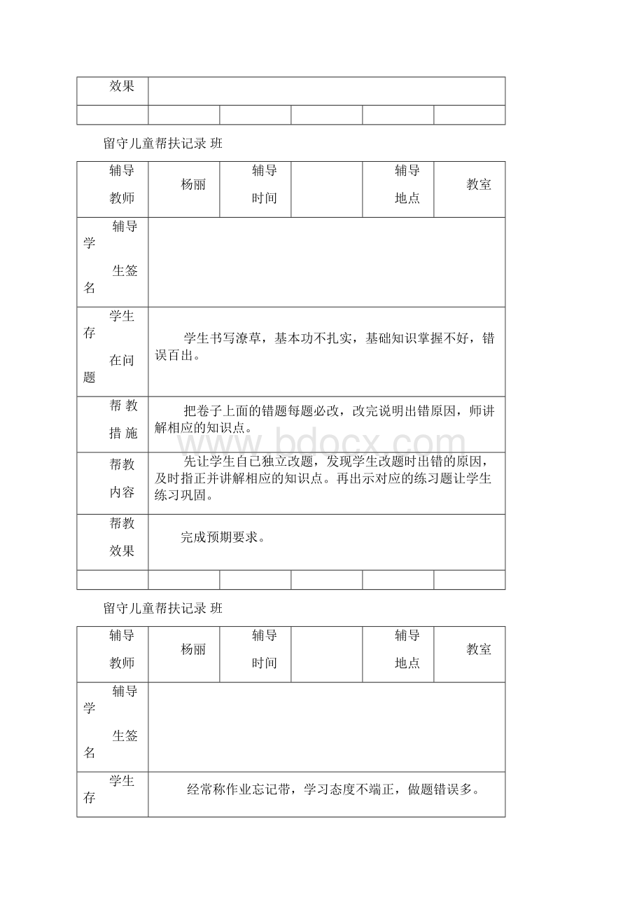 小学留守儿童帮扶记录表 2Word下载.docx_第3页