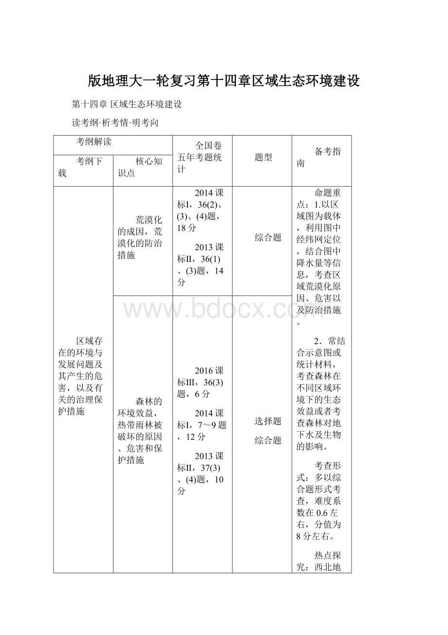 版地理大一轮复习第十四章区域生态环境建设Word文档下载推荐.docx