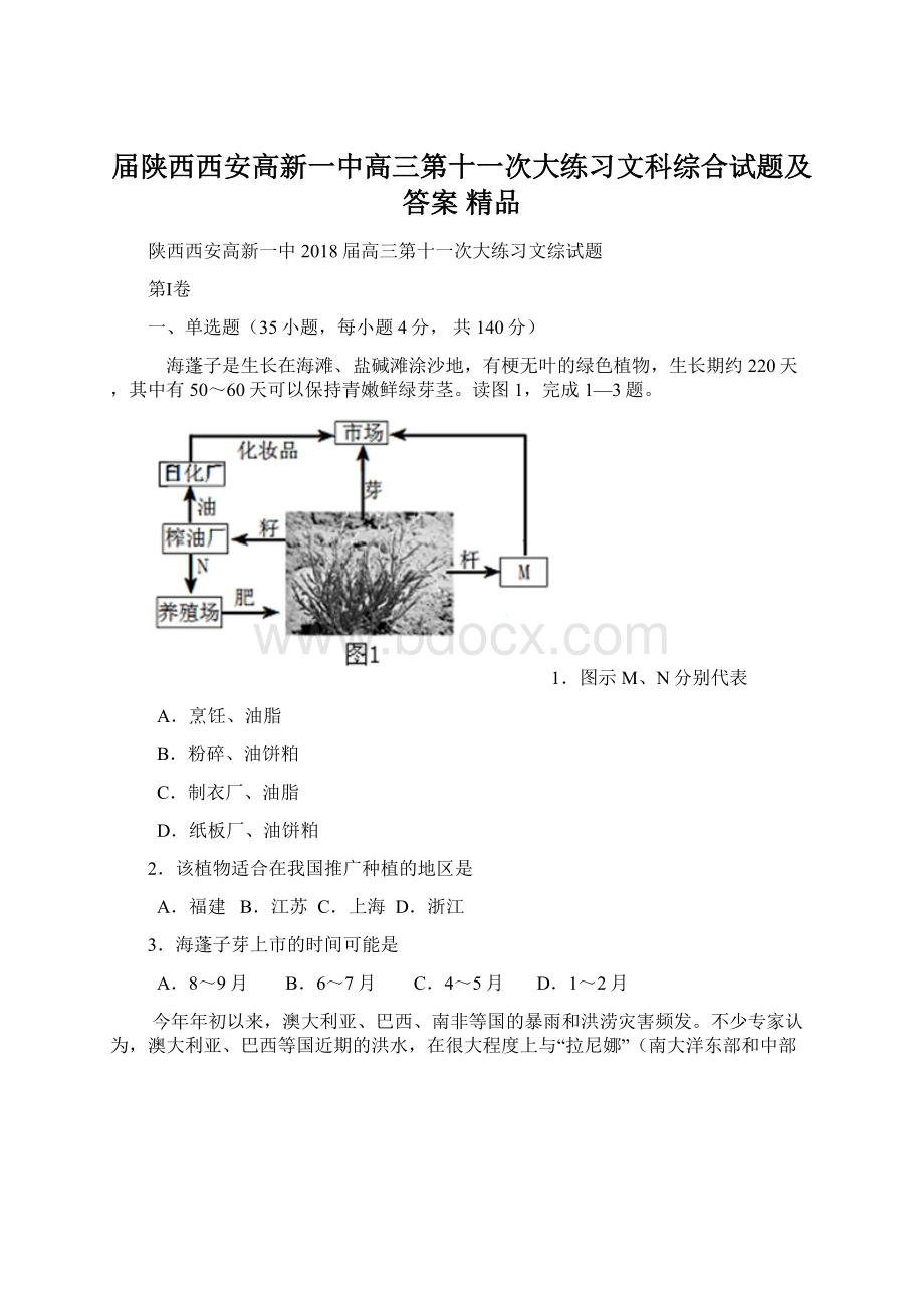 届陕西西安高新一中高三第十一次大练习文科综合试题及答案 精品.docx_第1页