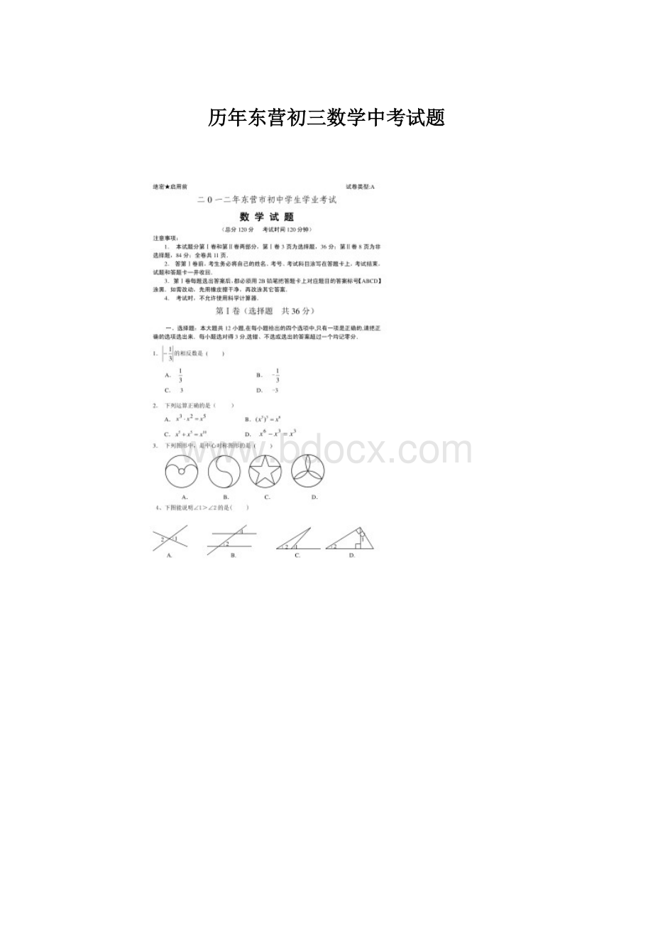 历年东营初三数学中考试题.docx