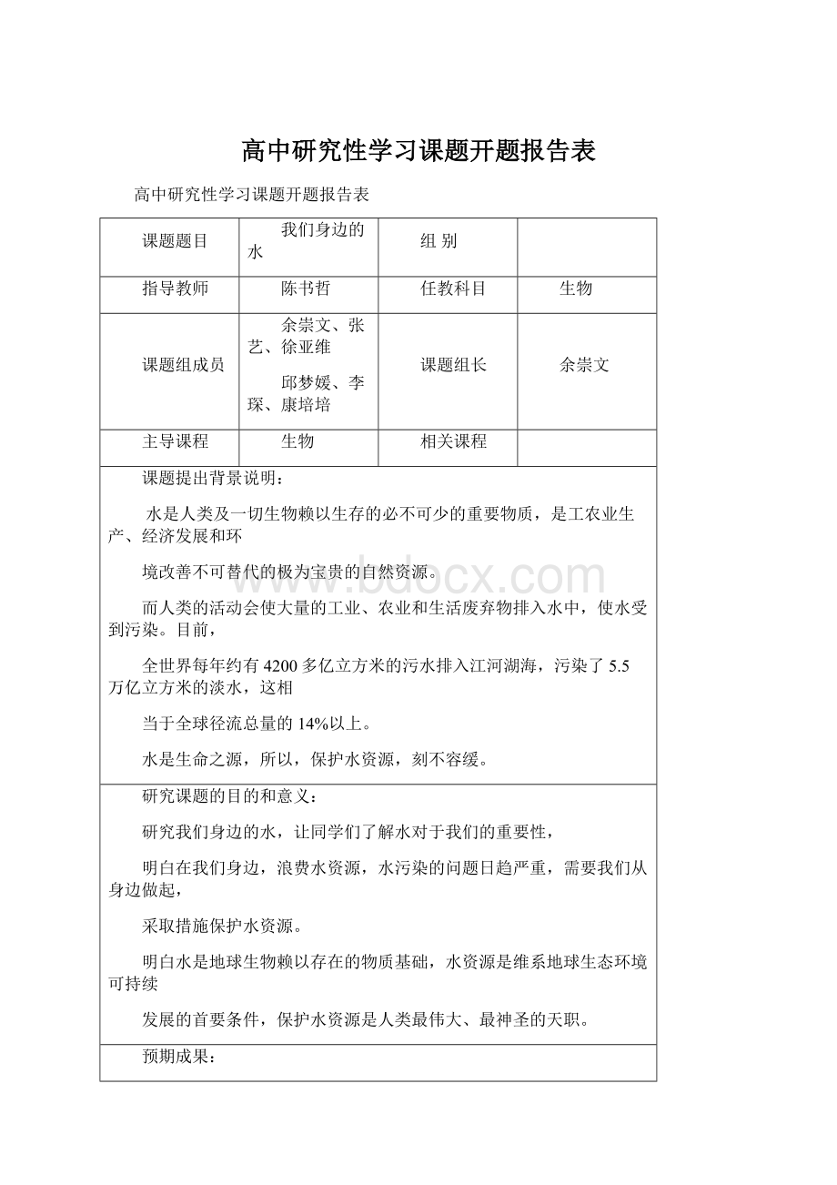 高中研究性学习课题开题报告表Word文档格式.docx