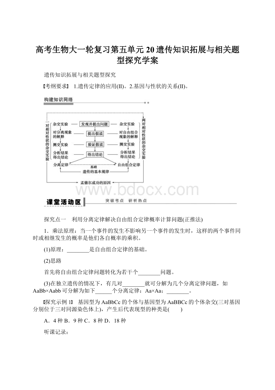 高考生物大一轮复习第五单元20遗传知识拓展与相关题型探究学案Word格式文档下载.docx