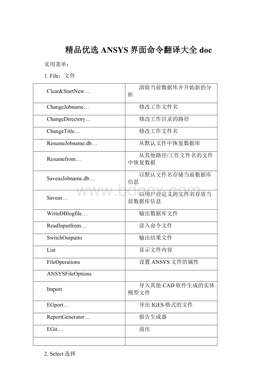 精品优选ANSYS界面命令翻译大全docWord格式.docx_第1页