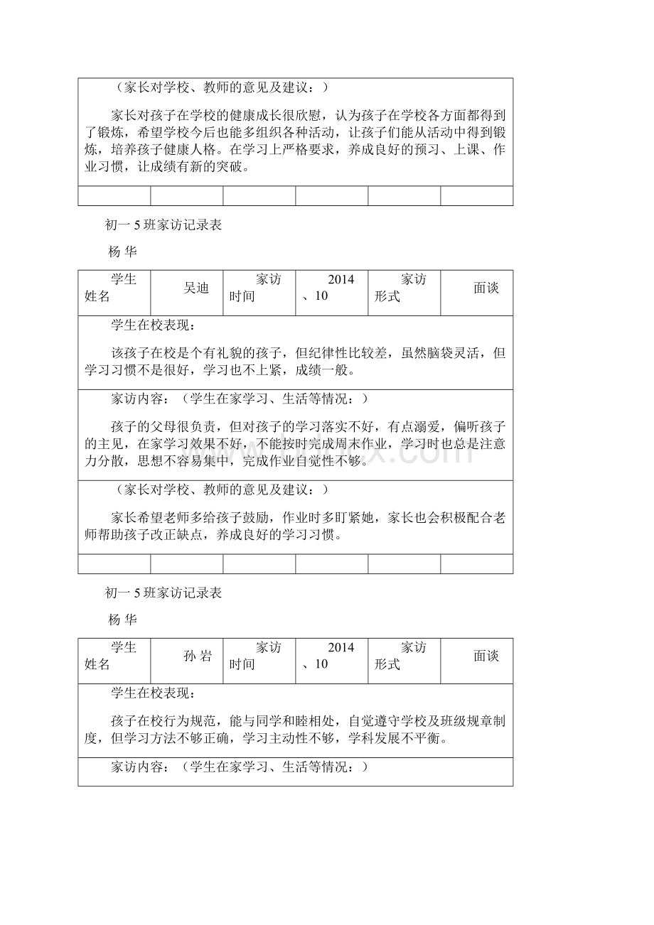 完整word版初一5班家访记录表.docx_第2页