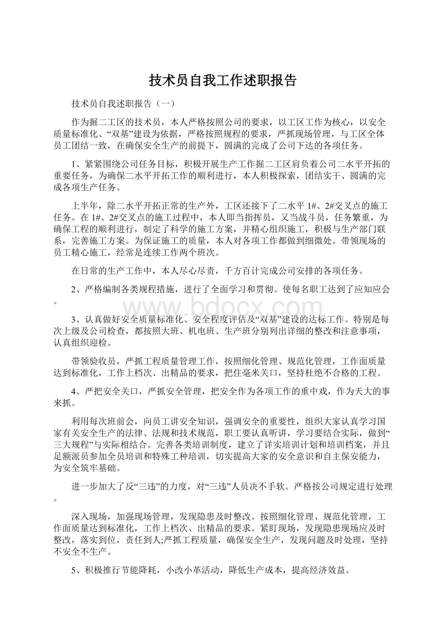 技术员自我工作述职报告.docx_第1页