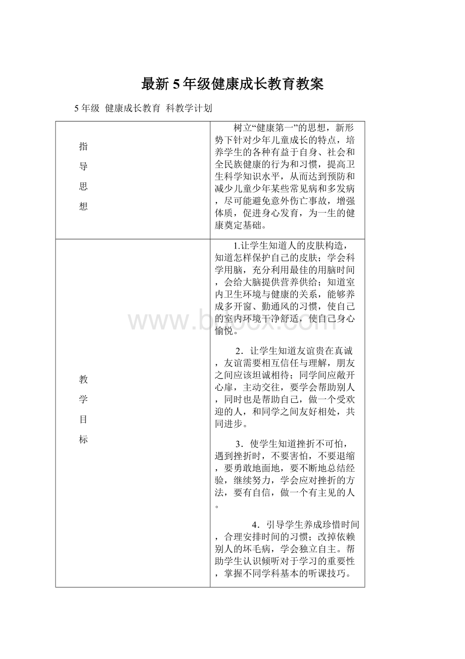 最新5年级健康成长教育教案Word格式.docx