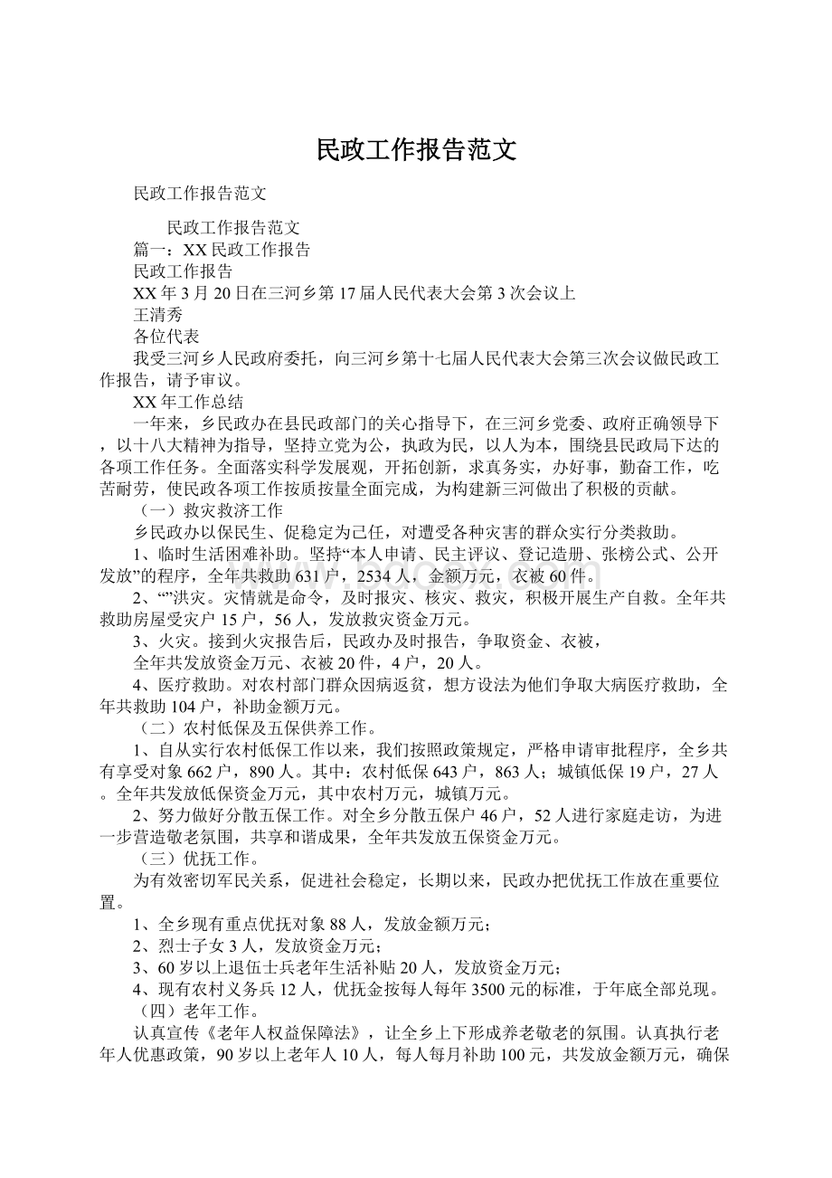 民政工作报告范文Word文件下载.docx_第1页