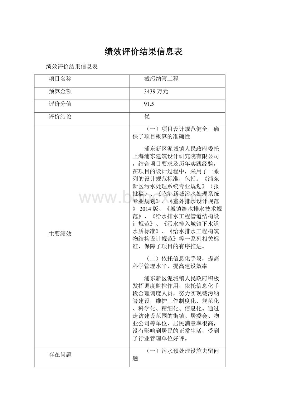 绩效评价结果信息表Word格式.docx