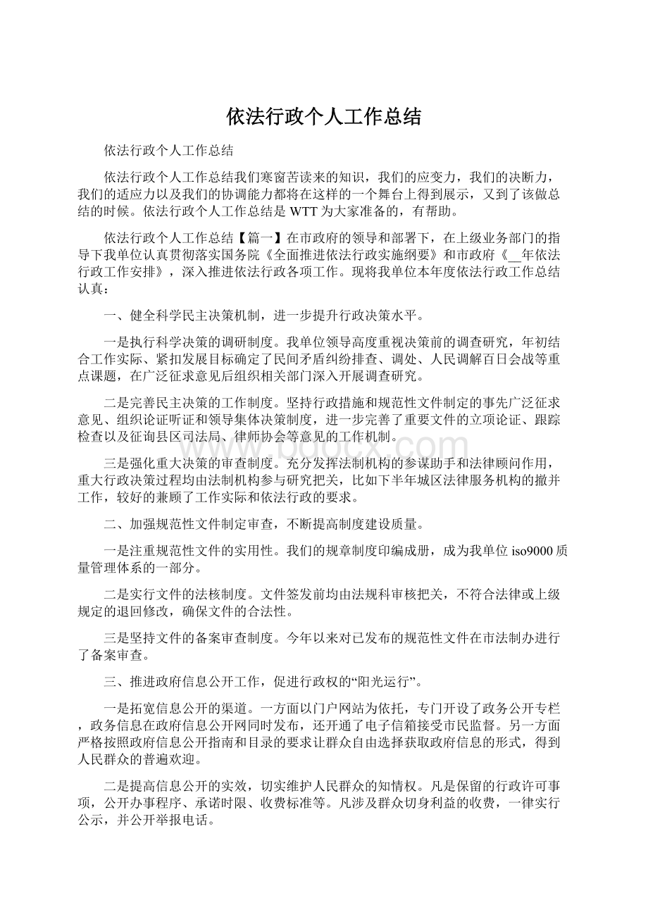 依法行政个人工作总结Word文档格式.docx