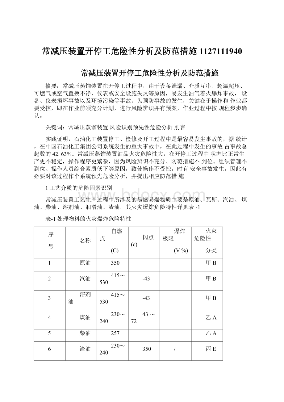 常减压装置开停工危险性分析及防范措施1127111940.docx