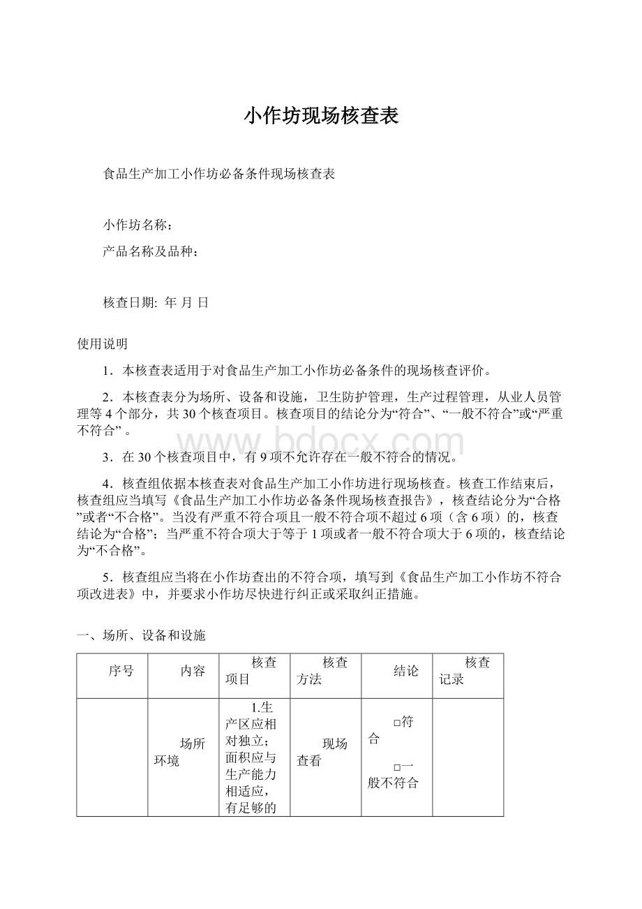 小作坊现场核查表Word文件下载.docx