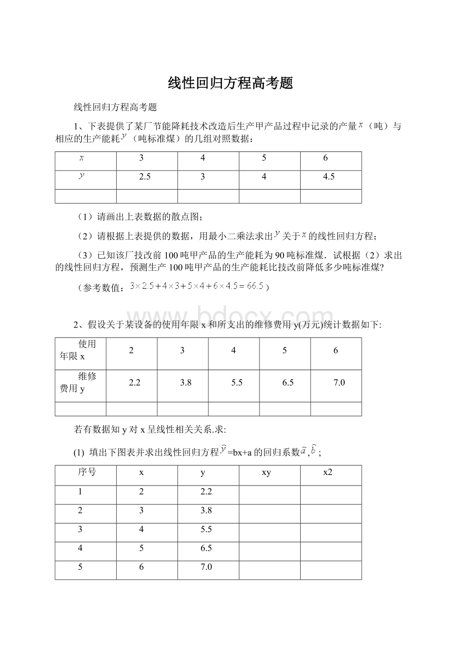 线性回归方程高考题.docx