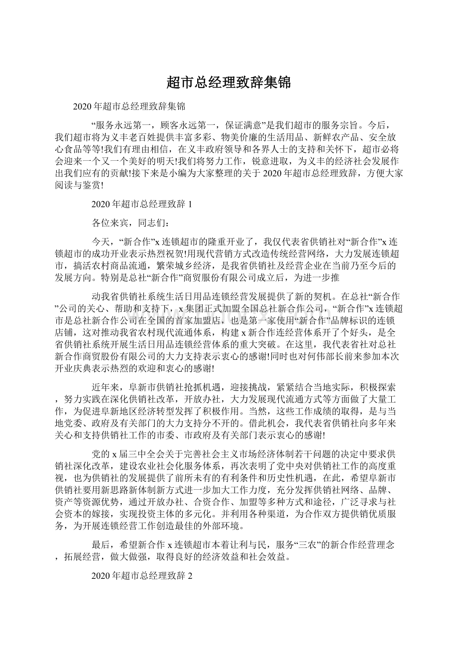 超市总经理致辞集锦文档格式.docx