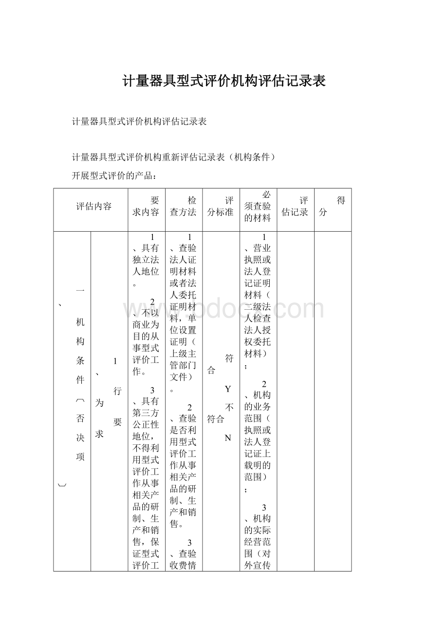 计量器具型式评价机构评估记录表.docx_第1页