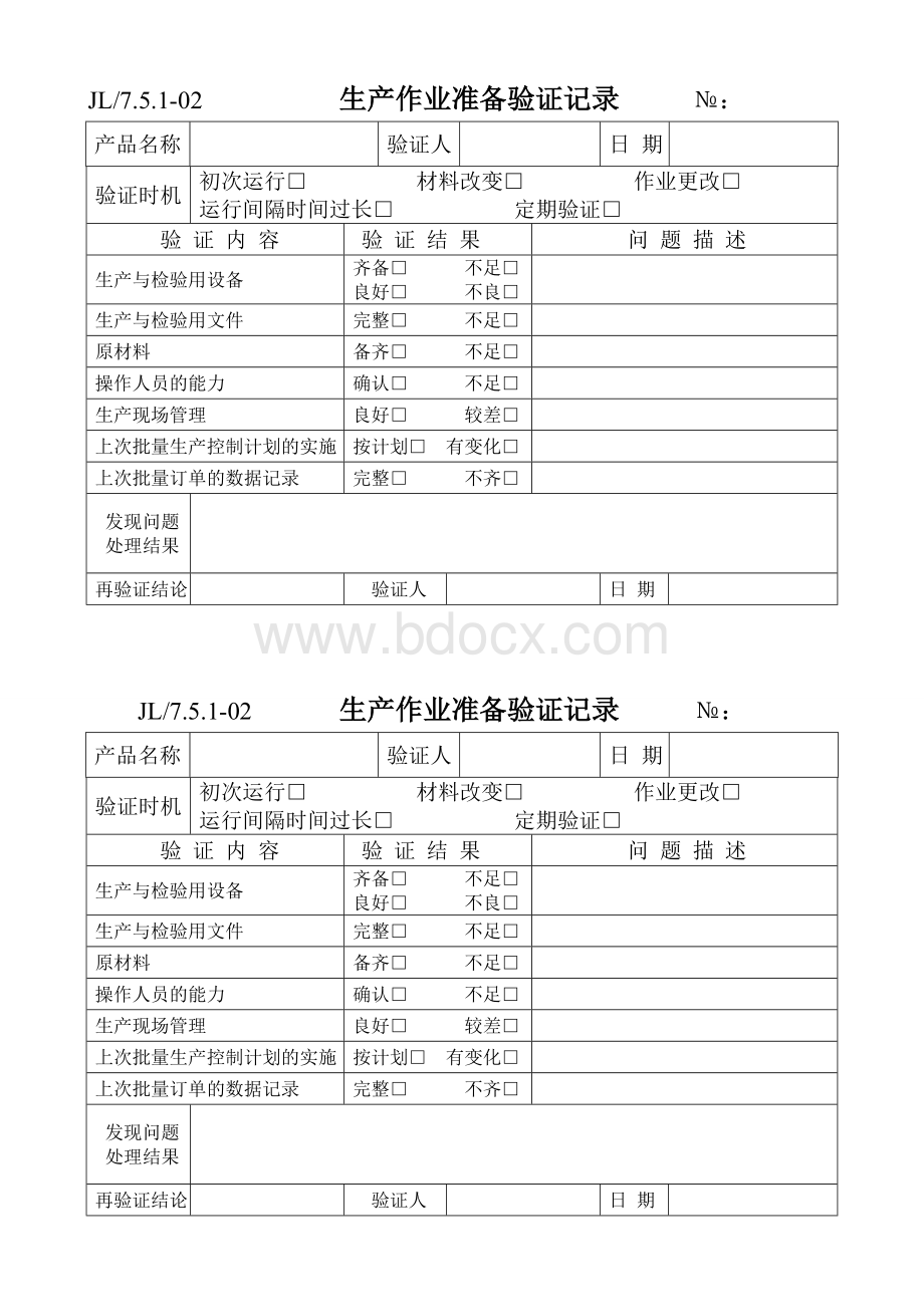 生产作业准备验证记录.doc_第1页