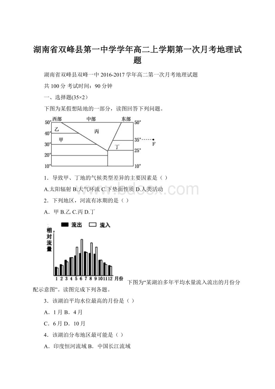湖南省双峰县第一中学学年高二上学期第一次月考地理试题文档格式.docx
