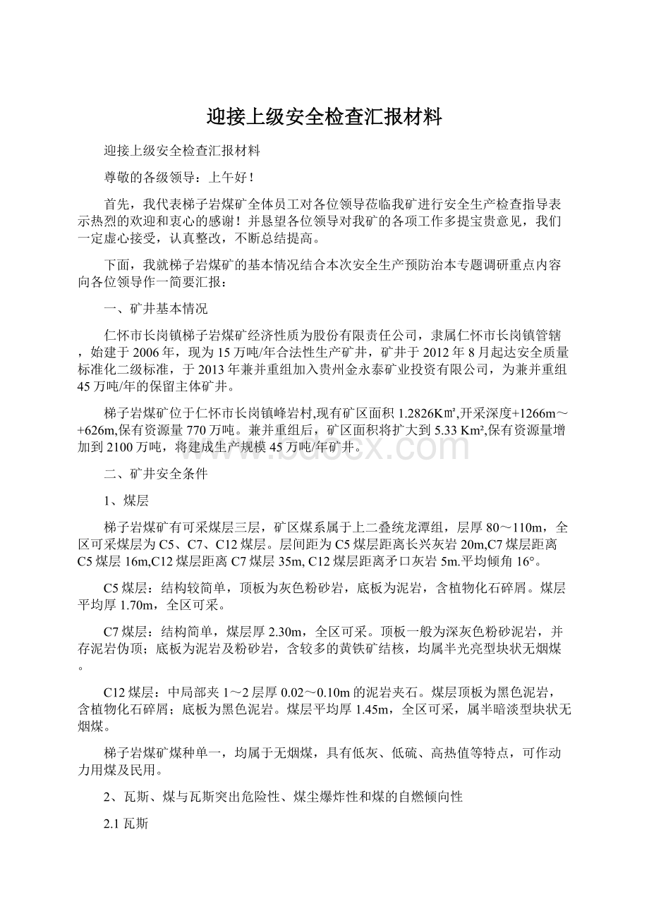 迎接上级安全检查汇报材料.docx