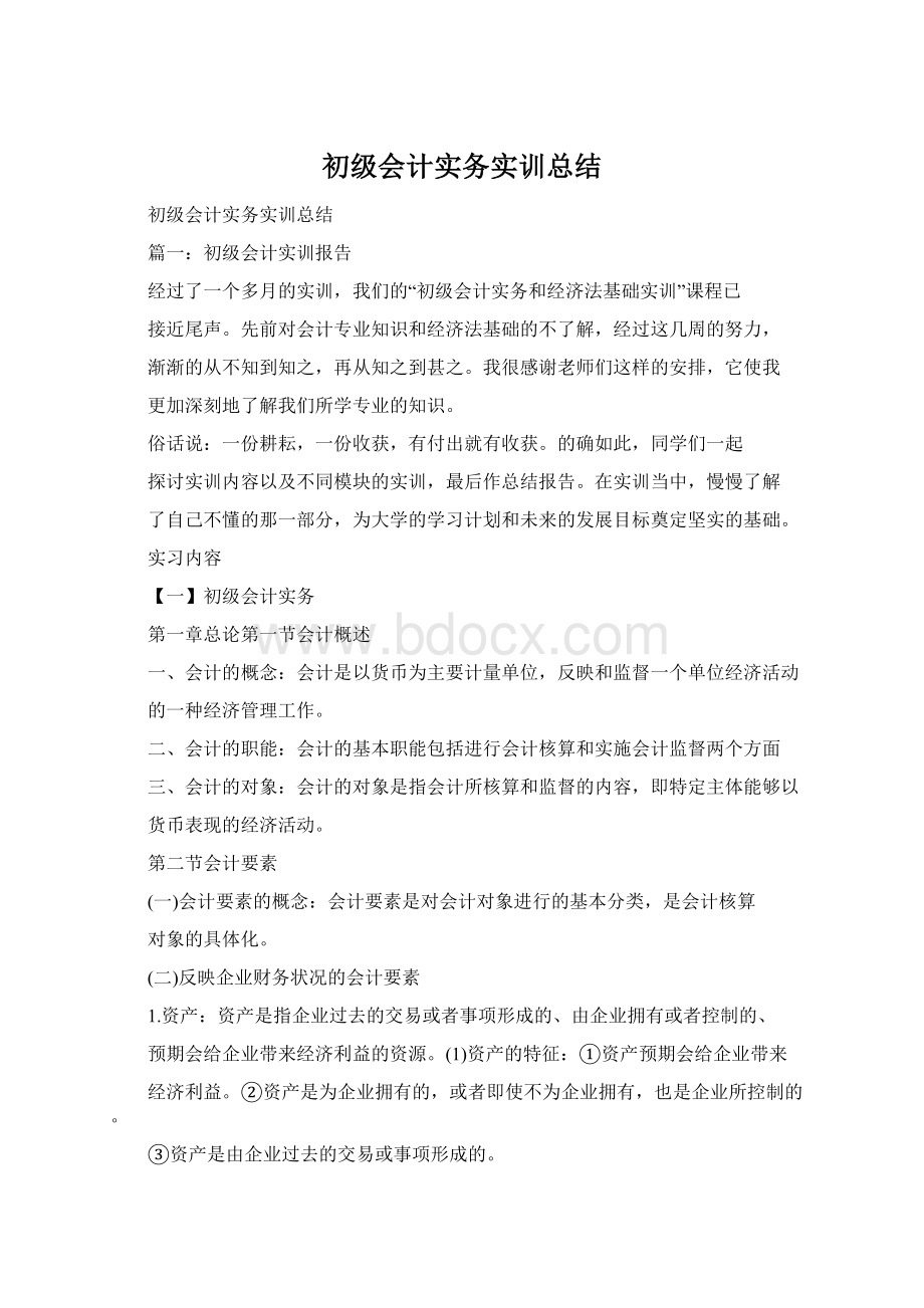 初级会计实务实训总结Word文档下载推荐.docx