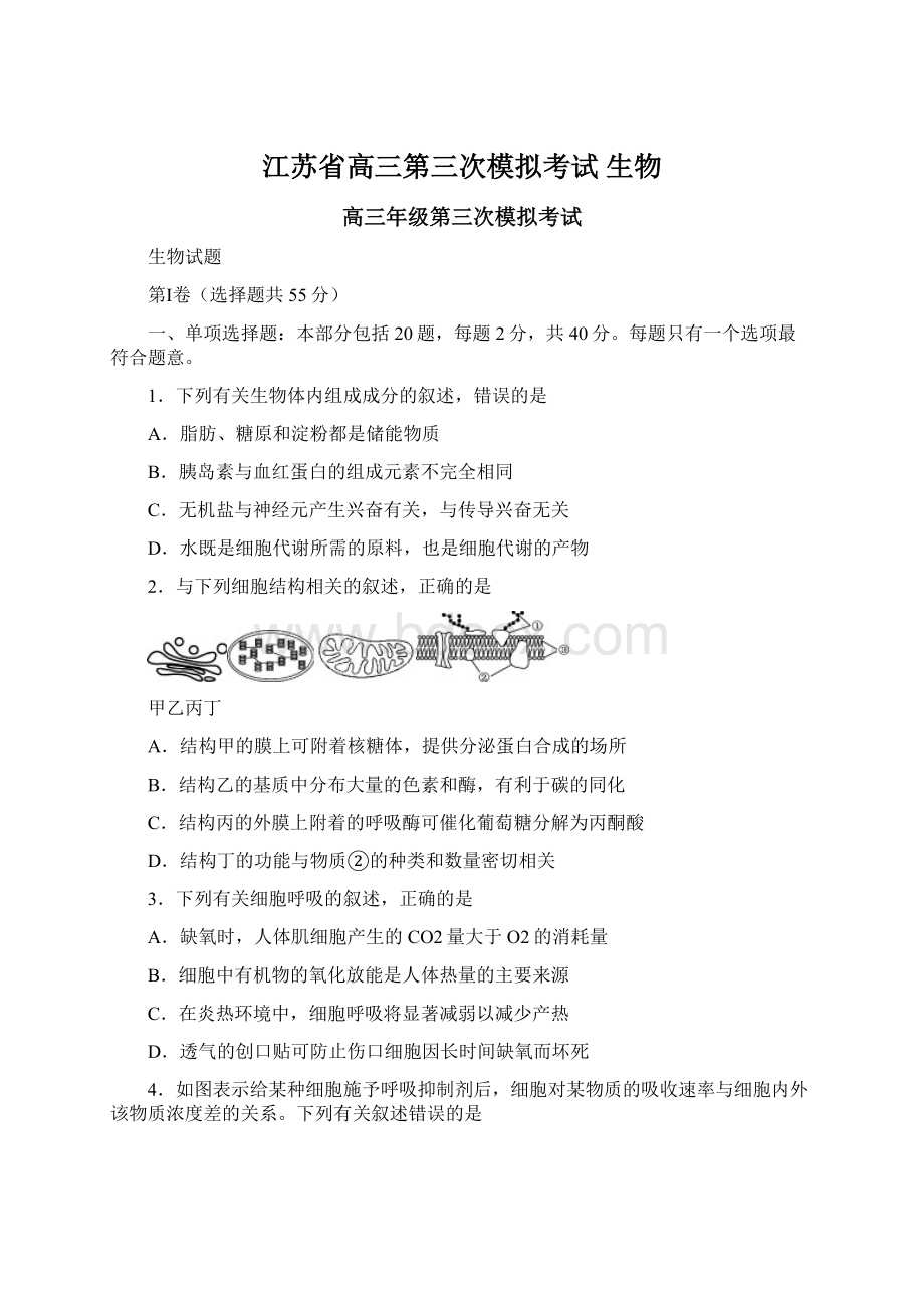 江苏省高三第三次模拟考试 生物Word文档格式.docx