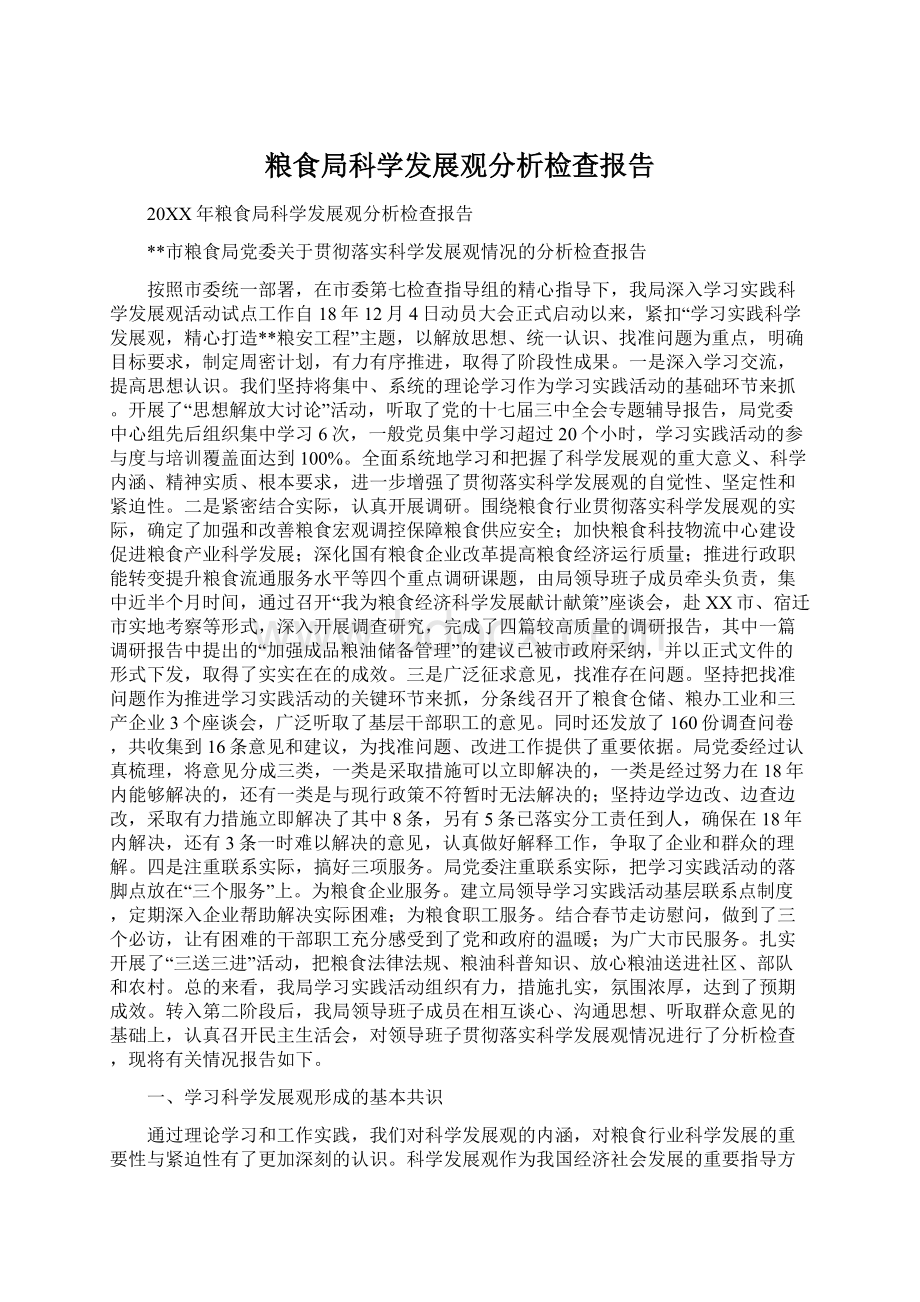 粮食局科学发展观分析检查报告Word文件下载.docx_第1页