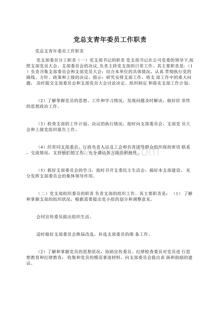 党总支青年委员工作职责Word下载.docx