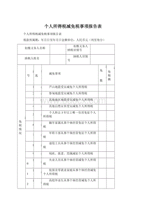 个人所得税减免税事项报告表Word格式.docx