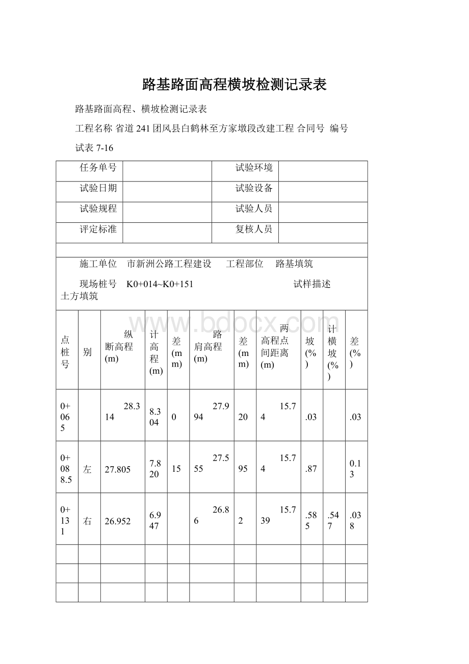 路基路面高程横坡检测记录表.docx