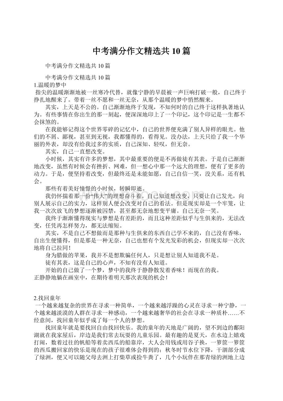 中考满分作文精选共10篇.docx