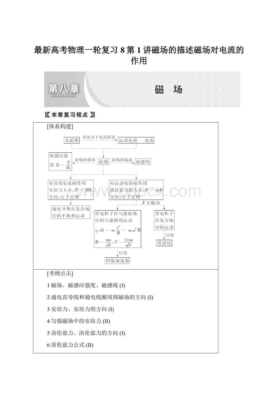 最新高考物理一轮复习8第1讲磁场的描述磁场对电流的作用.docx_第1页