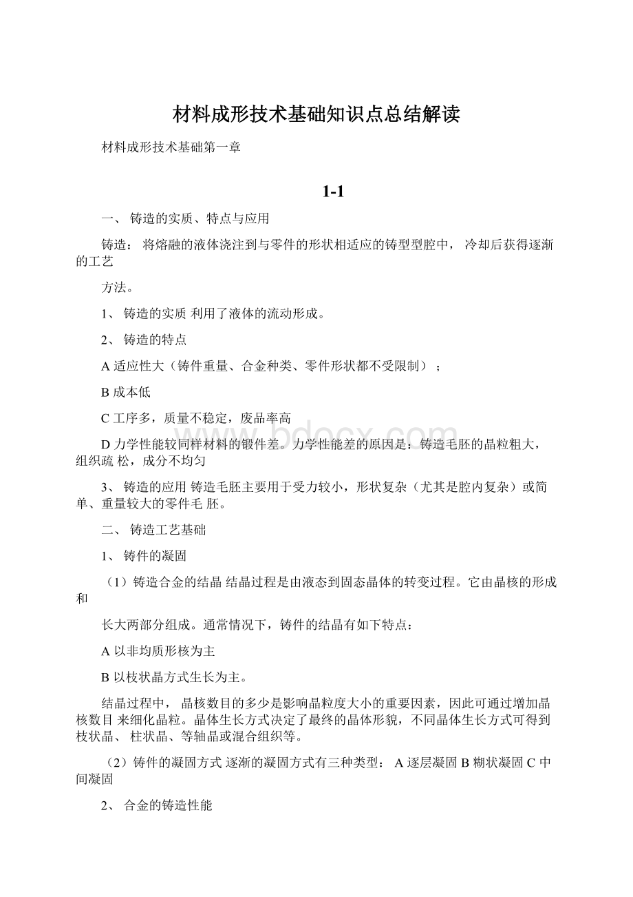 材料成形技术基础知识点总结解读Word文件下载.docx