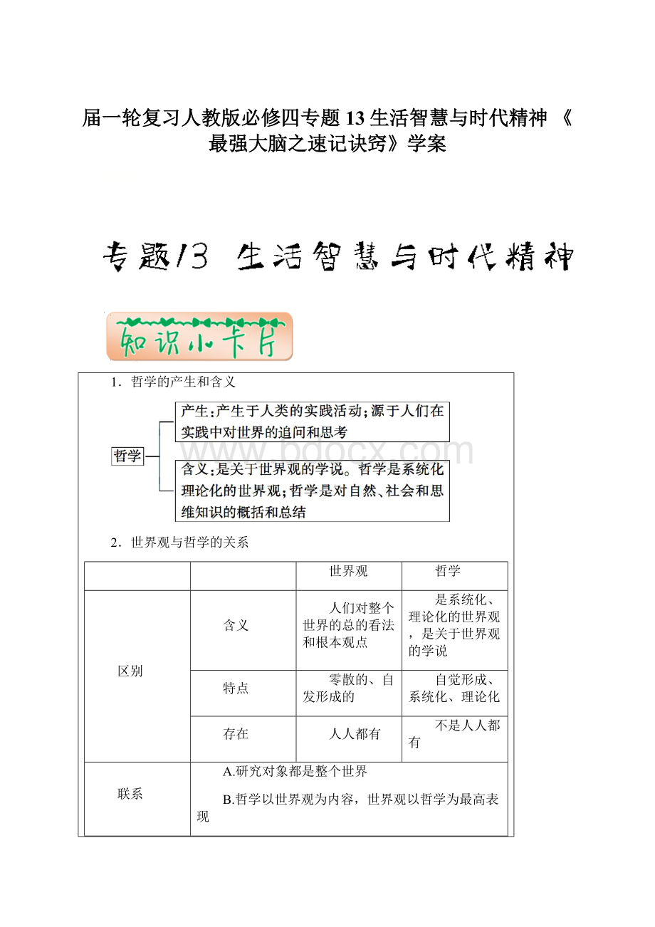 届一轮复习人教版必修四专题13生活智慧与时代精神 《最强大脑之速记诀窍》学案.docx_第1页