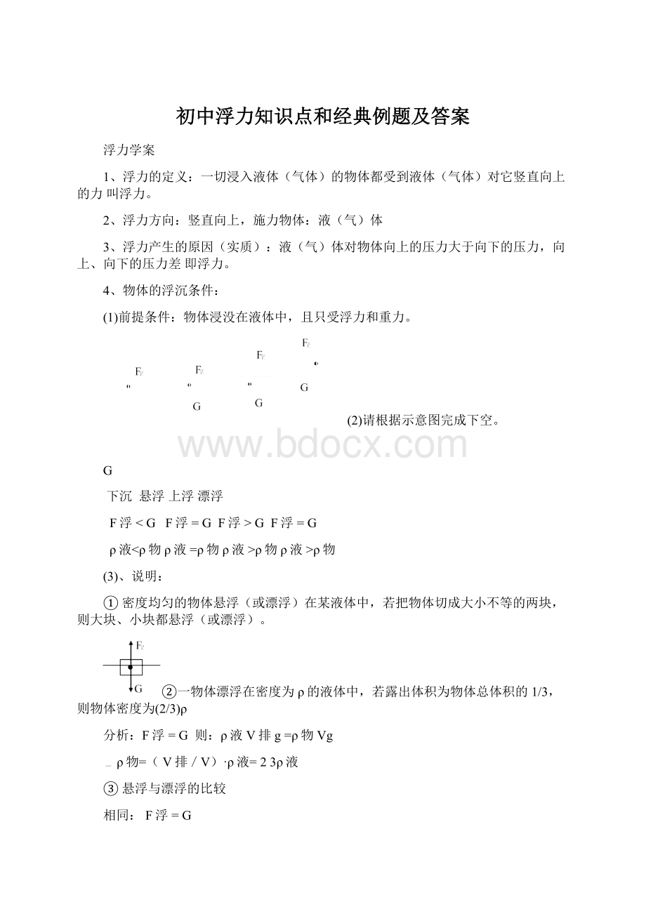 初中浮力知识点和经典例题及答案Word格式.docx