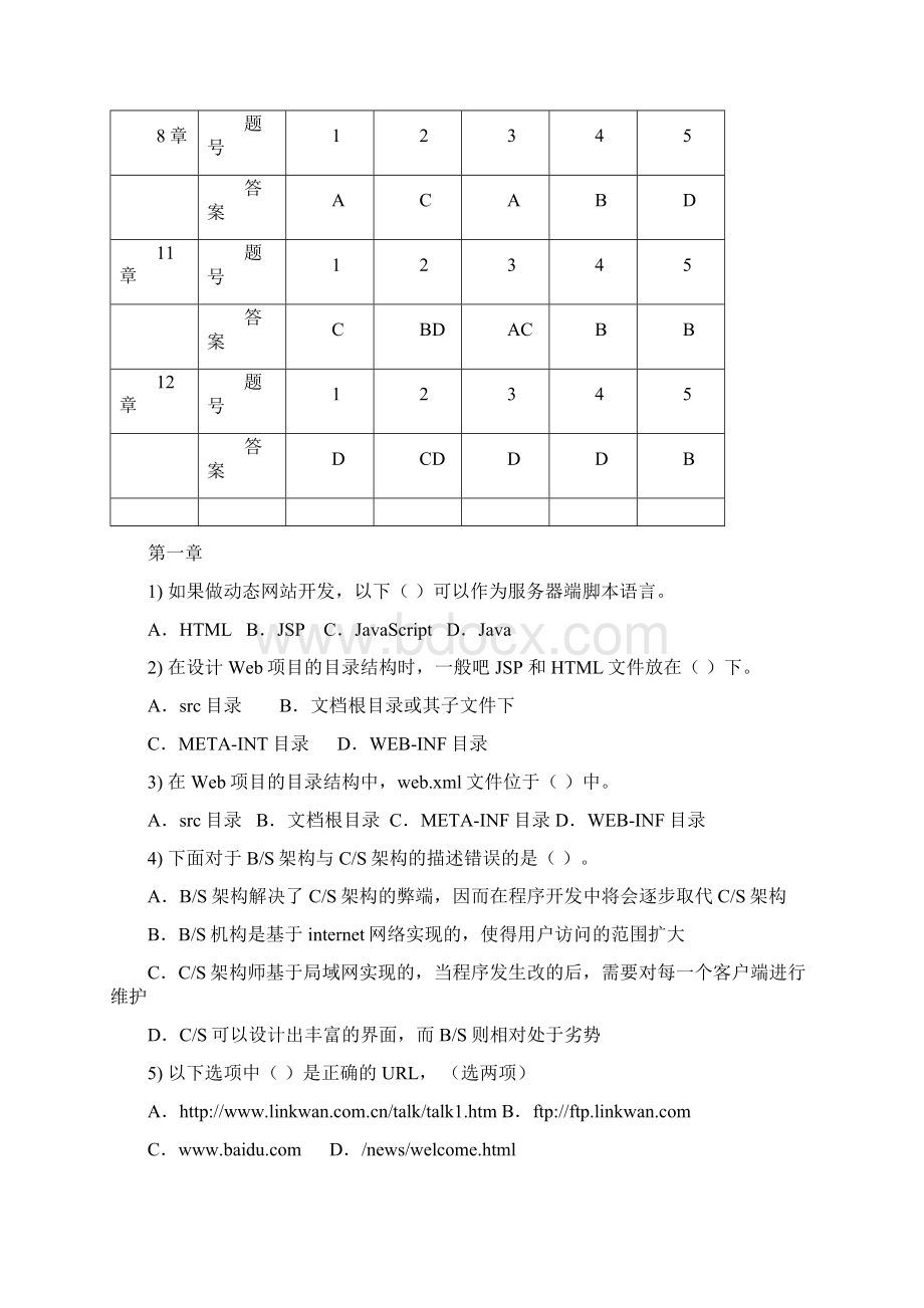 JSP课程各章节选择题答案解析Word格式.docx_第2页