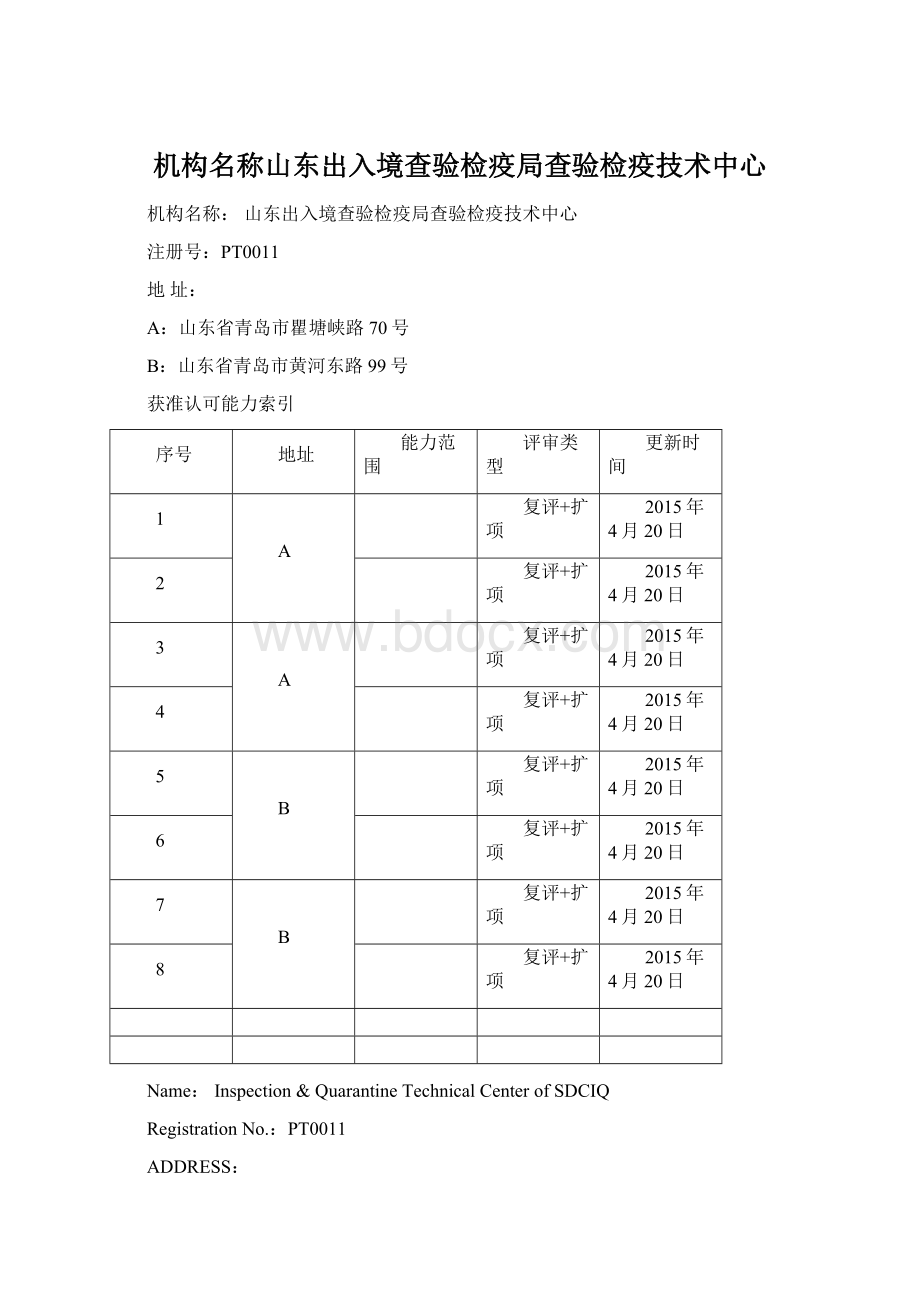 机构名称山东出入境查验检疫局查验检疫技术中心.docx