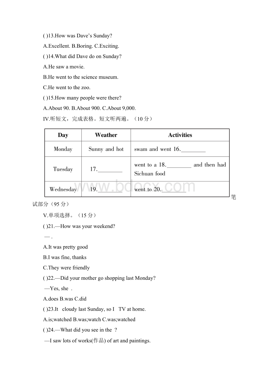 人教版初中英语七年级下册 Unit 11单元测试题及答案Word文件下载.docx_第2页