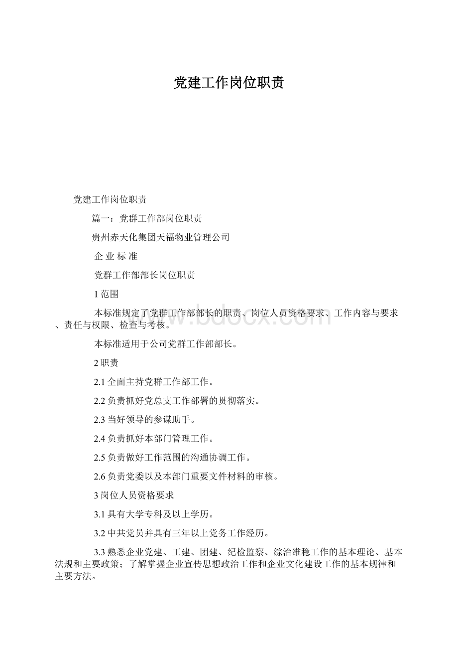 党建工作岗位职责文档格式.docx