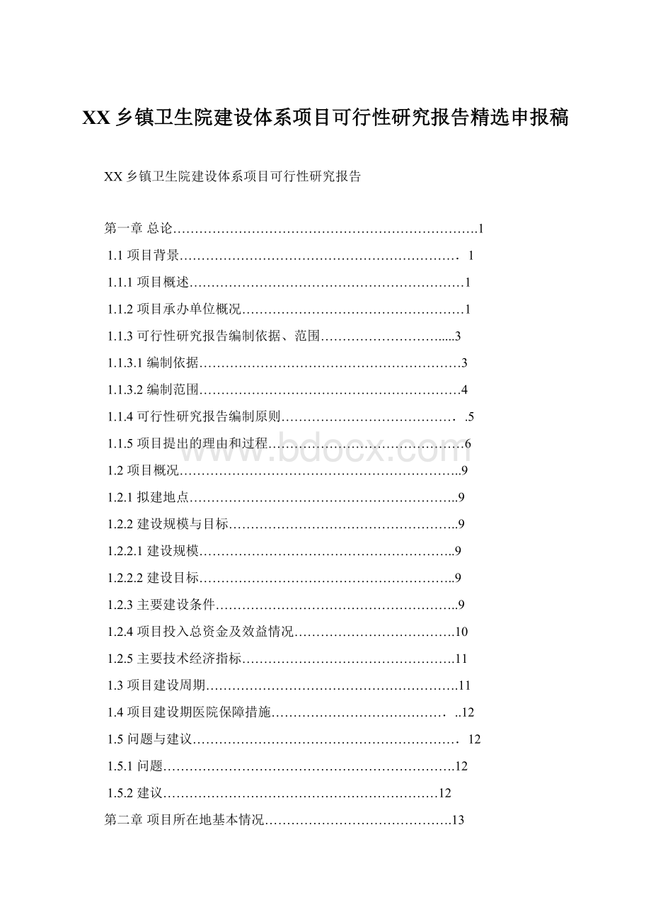 XX乡镇卫生院建设体系项目可行性研究报告精选申报稿Word文档格式.docx