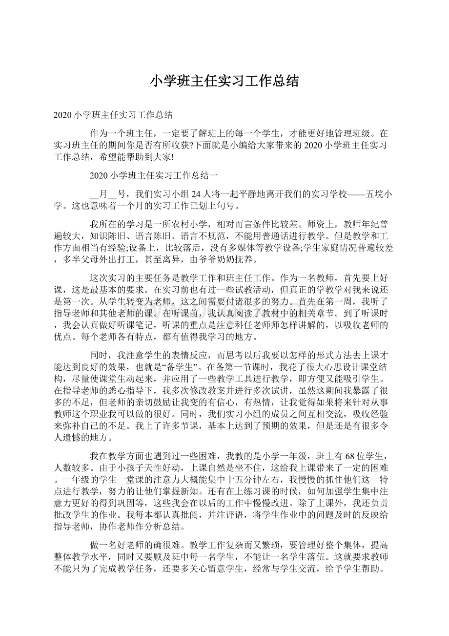 小学班主任实习工作总结.docx